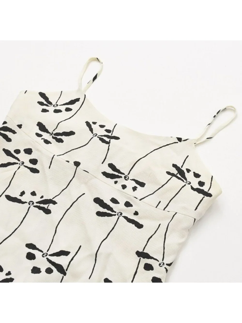 Chanel Mini Dress CC Logo Dragonfly Motif White Black Vintage 4 40